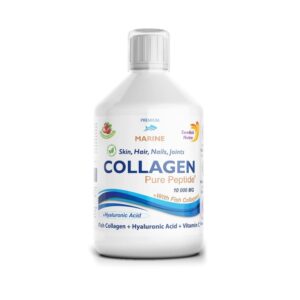 Hidroliziran ribji tekoči kolagen 10000 mg + hialuronska kislina 50 mg + biotin 5000 mcg + baker + silicij + vitamin C, B5, B6, B12